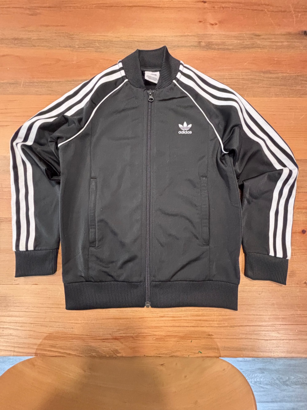 adidas Youth Small Black Track Jacket with White Logo and Stripes